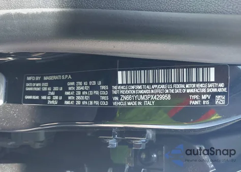 2023 Maserati Levante Modena from USA, damaged, VIN ZN661YUM3PX429958